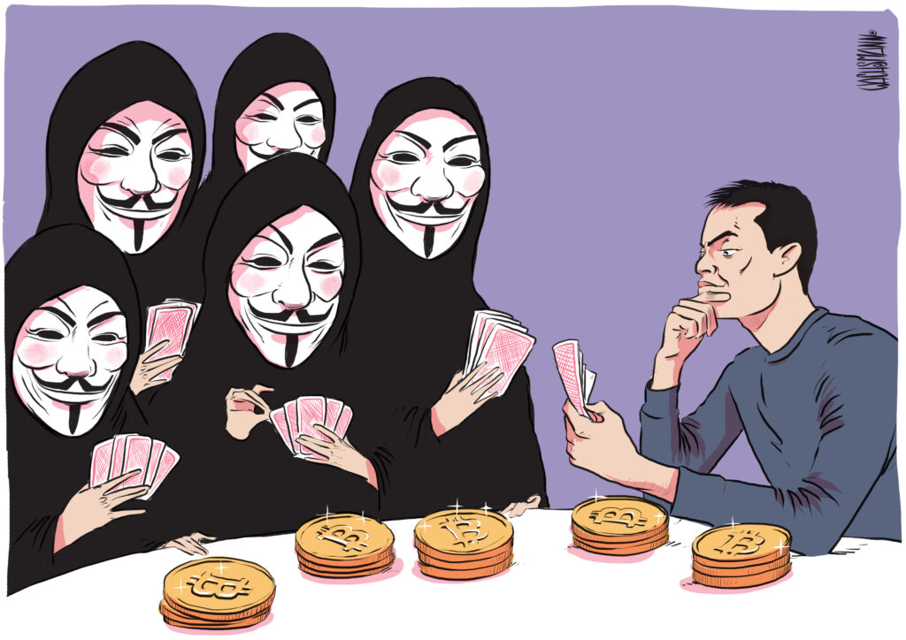 Negotiating with anonymous hackers. Illustration by Yonatan Wachsmann for Cytactic