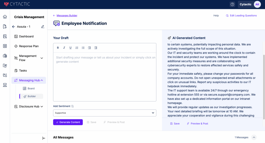 AI Message Builder in Cytactic